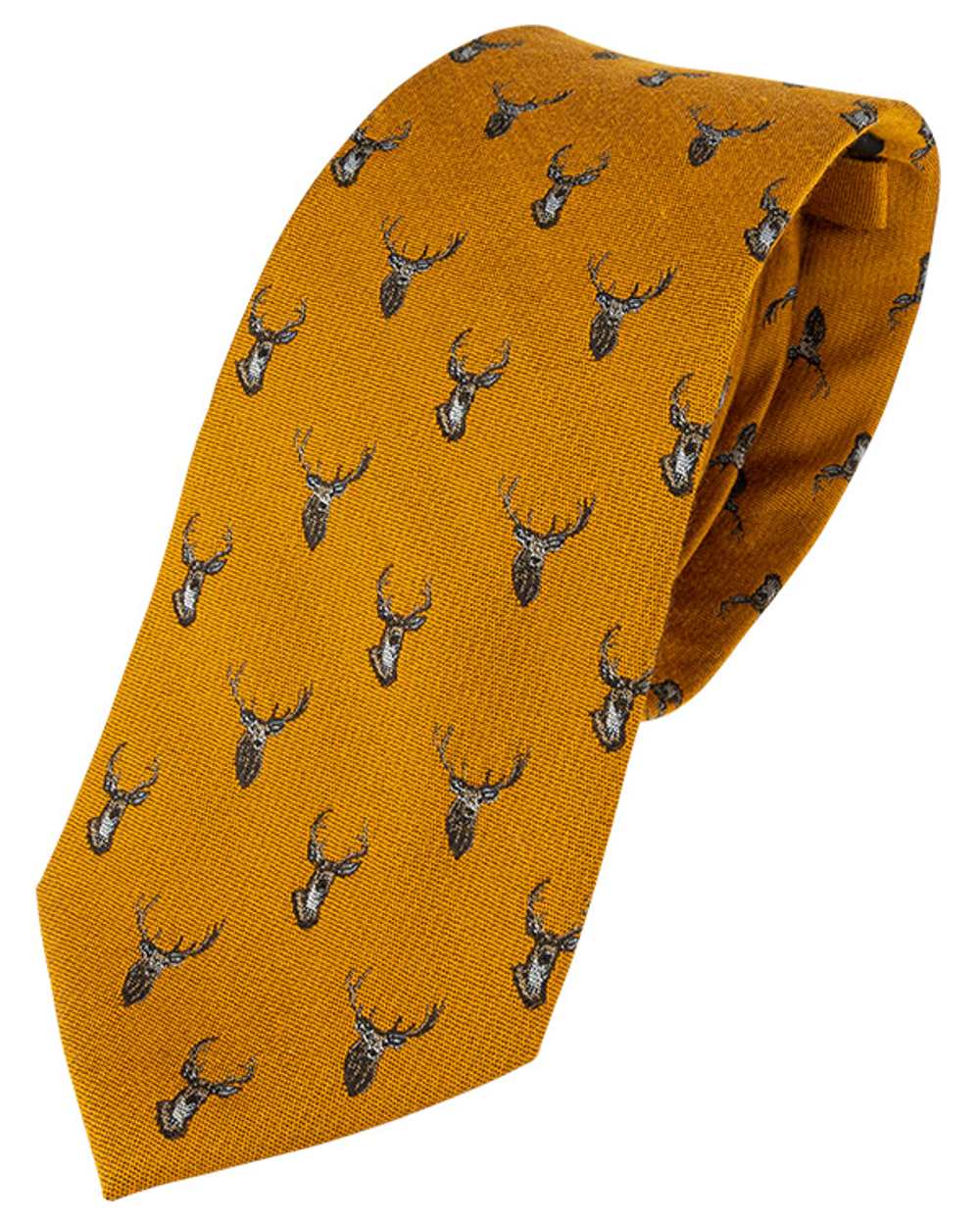 Mustard coloured Jack Pyke Silk Tie Stag on white background #colour_mustard