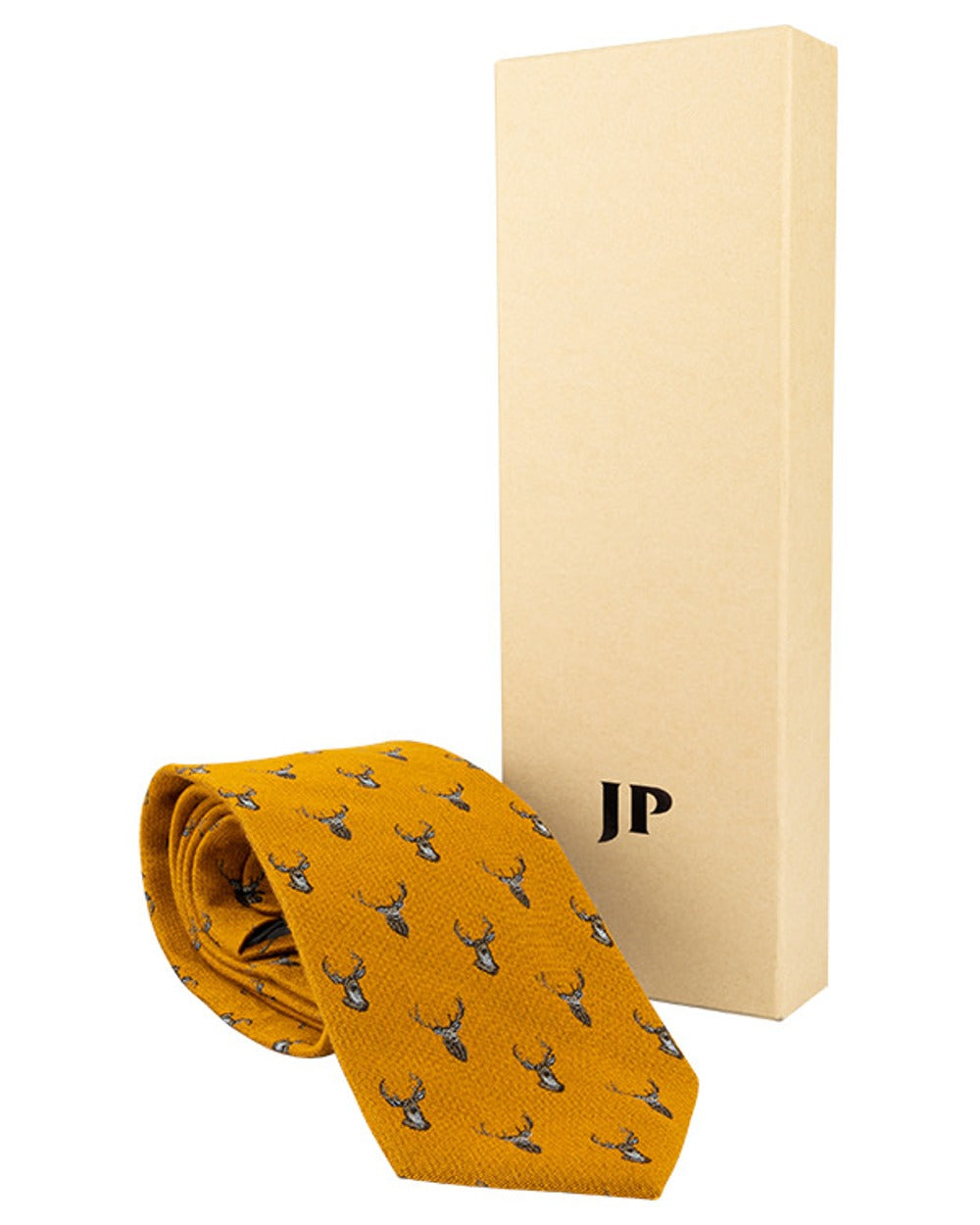 Mustard coloured Jack Pyke Silk Tie Stag on white background #colour_mustard