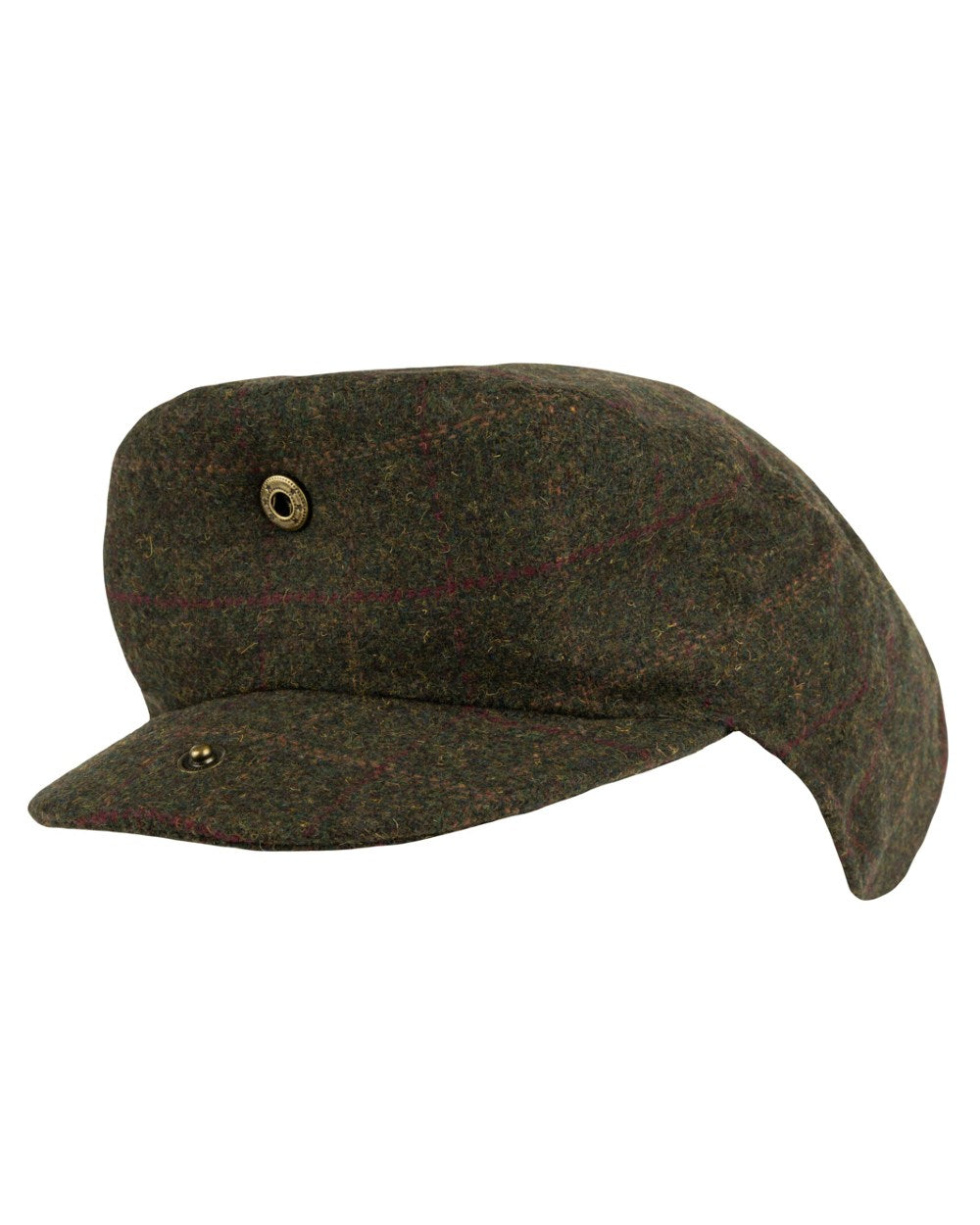 Dark Olive Coloured Jack Pyke Wool Blend Tweed Flat Cap On A White Background #colour_dark-olive