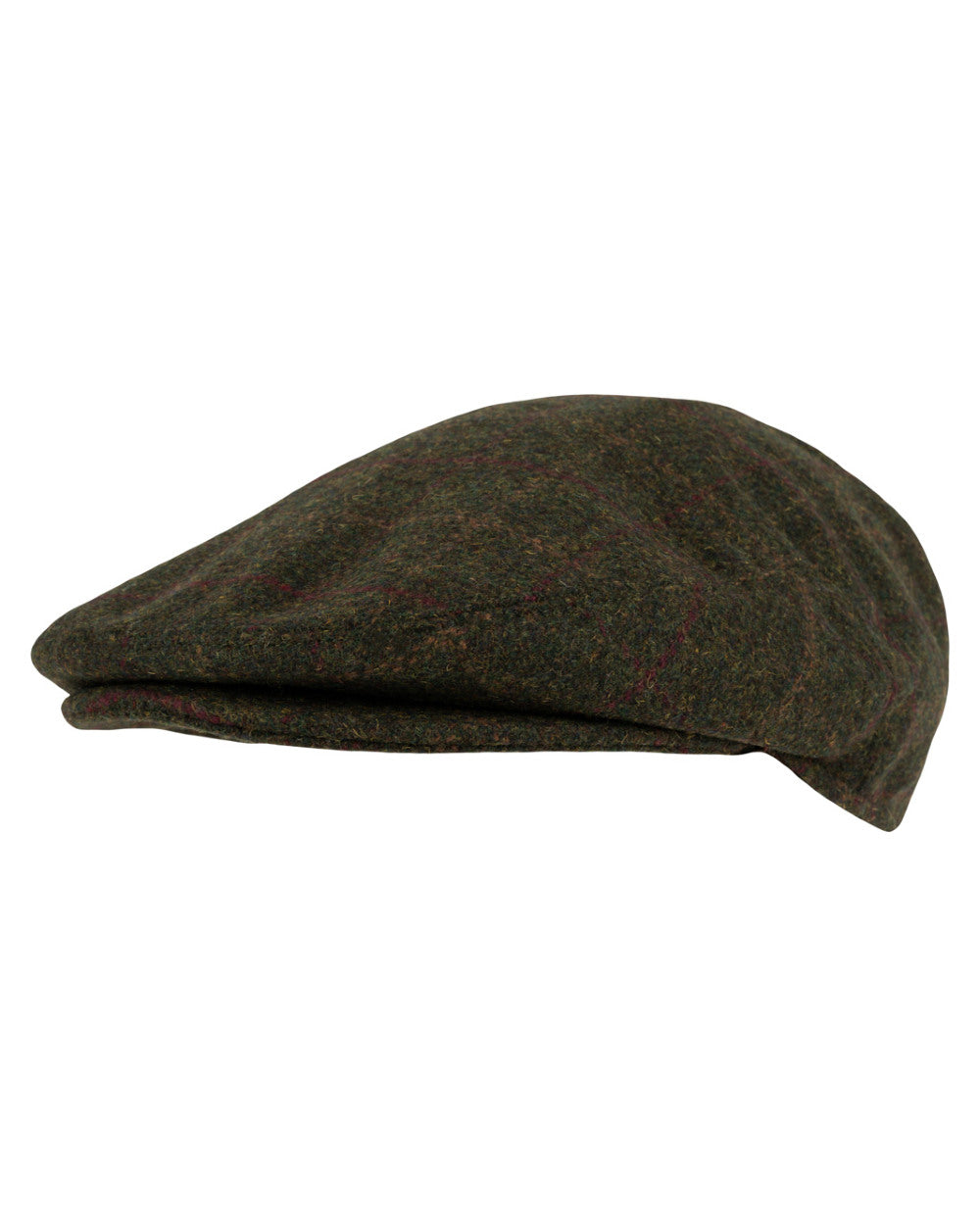Dark Olive Coloured Jack Pyke Wool Blend Tweed Flat Cap On A White Background #colour_dark-olive