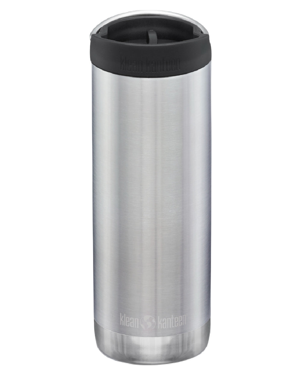 Brushed Stainless Coloured Klean Kanteen Insulated TKWide With Cafe Cap On A White Background #colour_brushed-stainless
