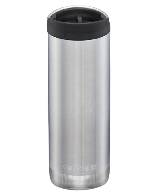 Brushed Stainless Coloured Klean Kanteen Insulated TKWide With Cafe Cap On A White Background #colour_brushed-stainless