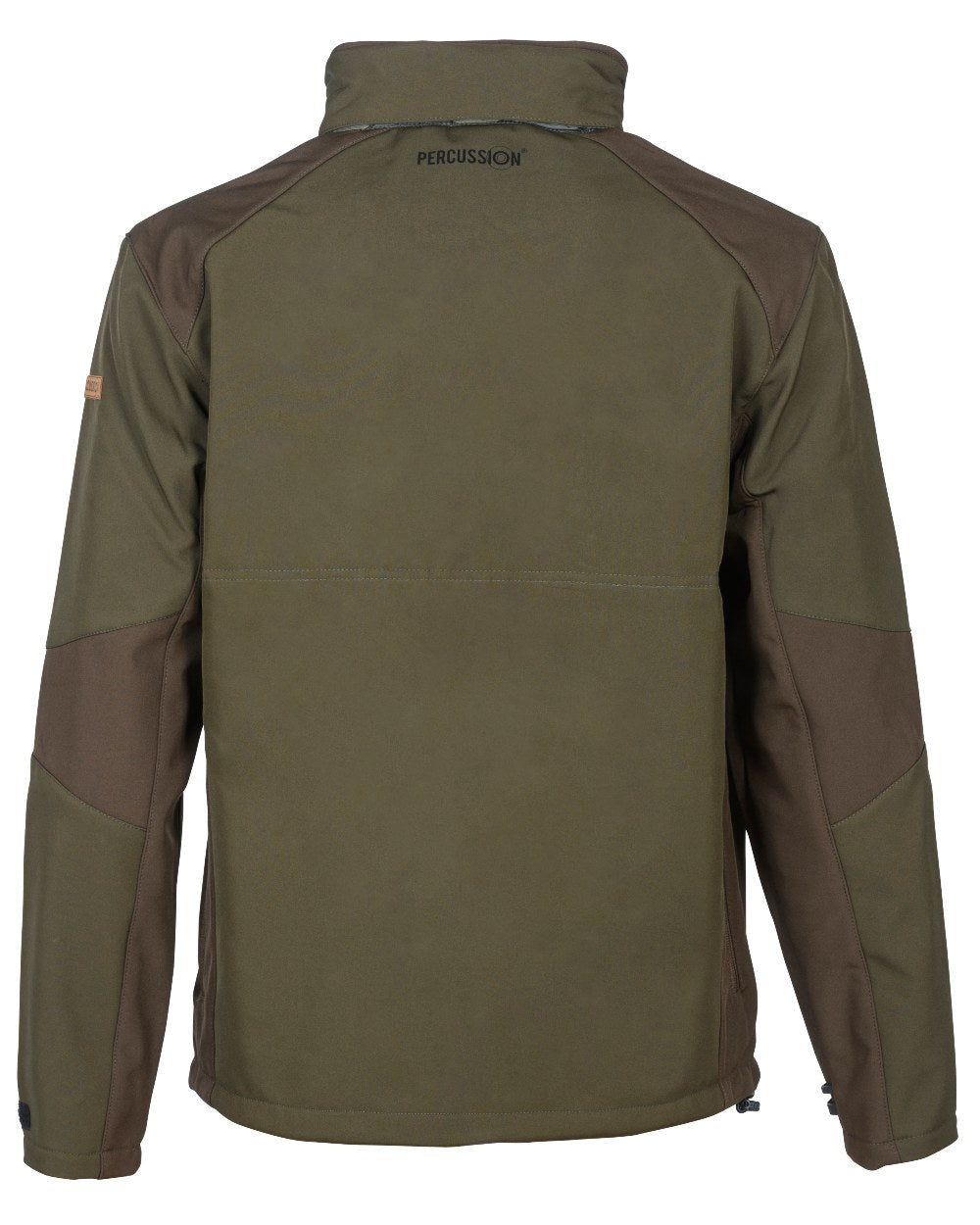 Green Brown coloured Percussion Softshell Waterproof Jacket on white background #colour_green-brown