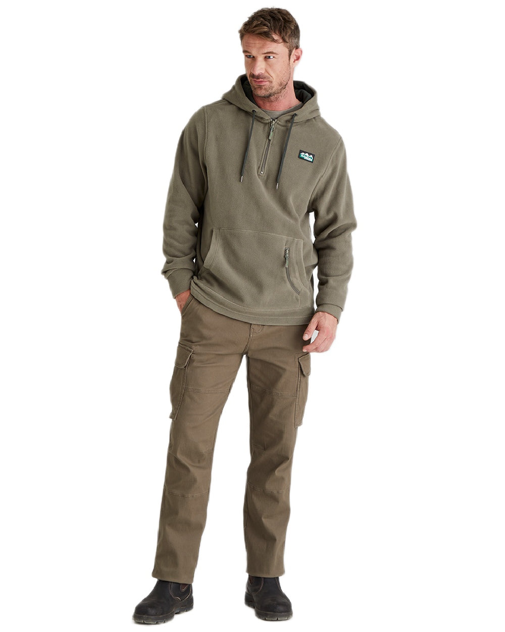 Smokey Olive Coloured Ridgeline Ballistic Hoodie On A White Background #colour_smokey-olive
