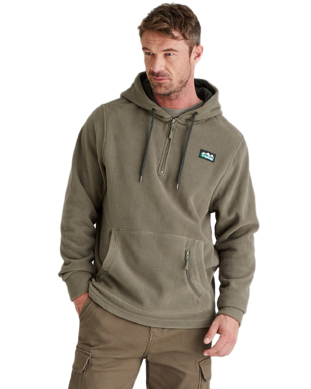 Smokey Olive Coloured Ridgeline Ballistic Hoodie On A White Background #colour_smokey-olive