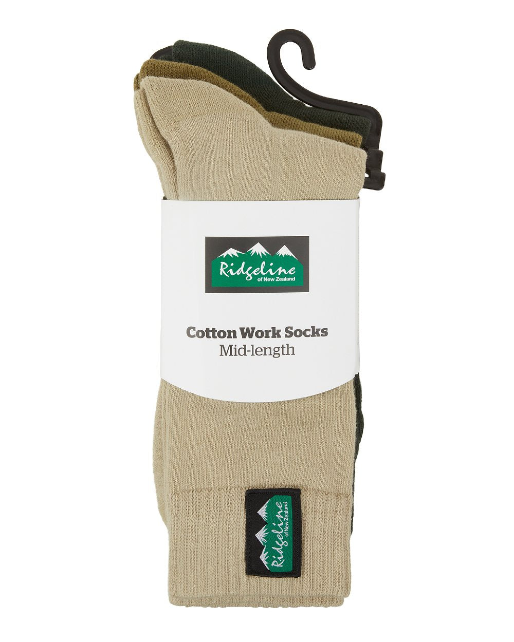 Olive Multi Coloured Ridgeline Cotton Work Socks Mid Length On A White Background #colour_olive-multi