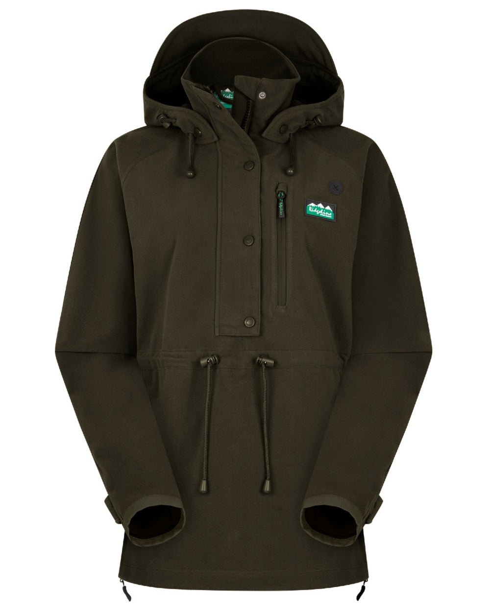 Deep Forest Coloured Ridgeline Ladies Monsoon II Waterproof Smock On A White Background #colour_deep-forest