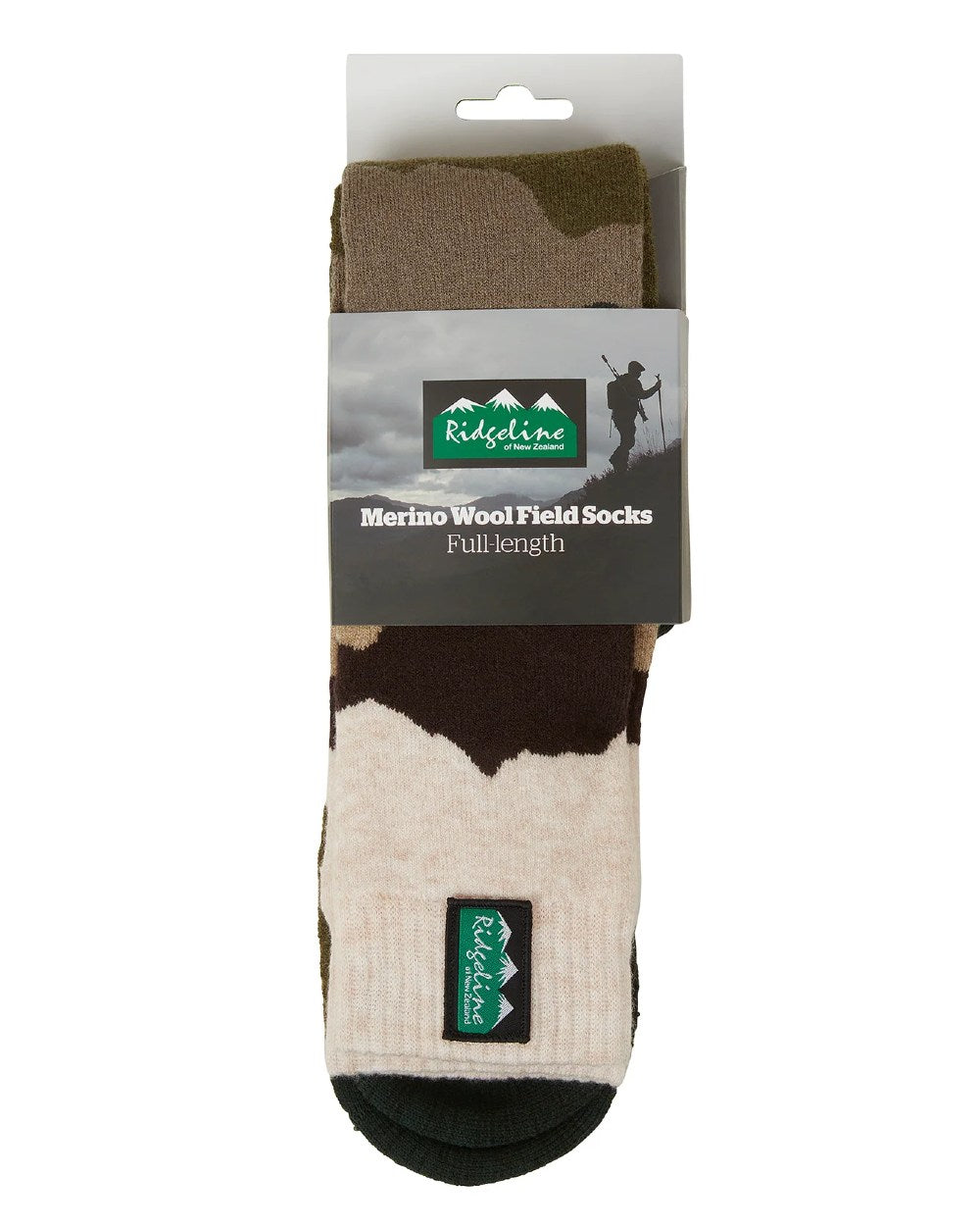 Olive Stripes Coloured Ridgeline Merino Wool Socks mid Length On A White Background #colour_olive-stripes