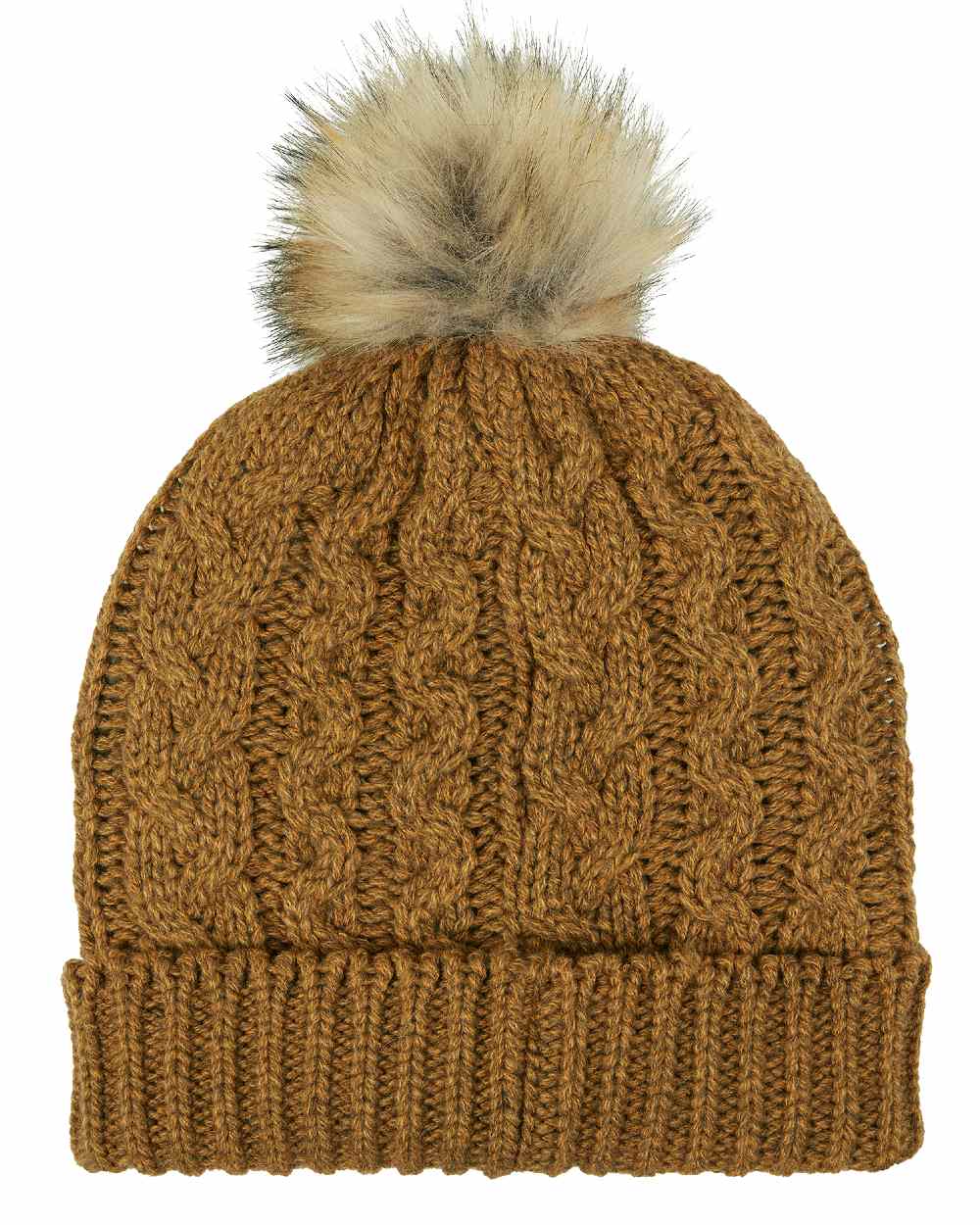 Ochre Coloured Ridgeline Nordic Fleck Bobble Hat On A White Background #colour_ochre