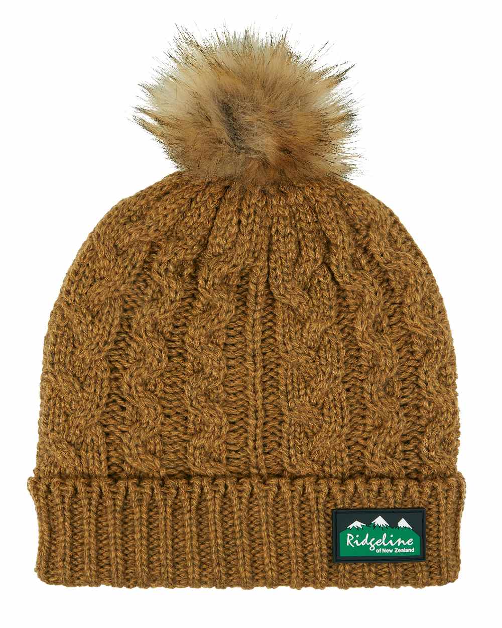 Ochre Coloured Ridgeline Nordic Fleck Bobble Hat On A White Background #colour_ochre