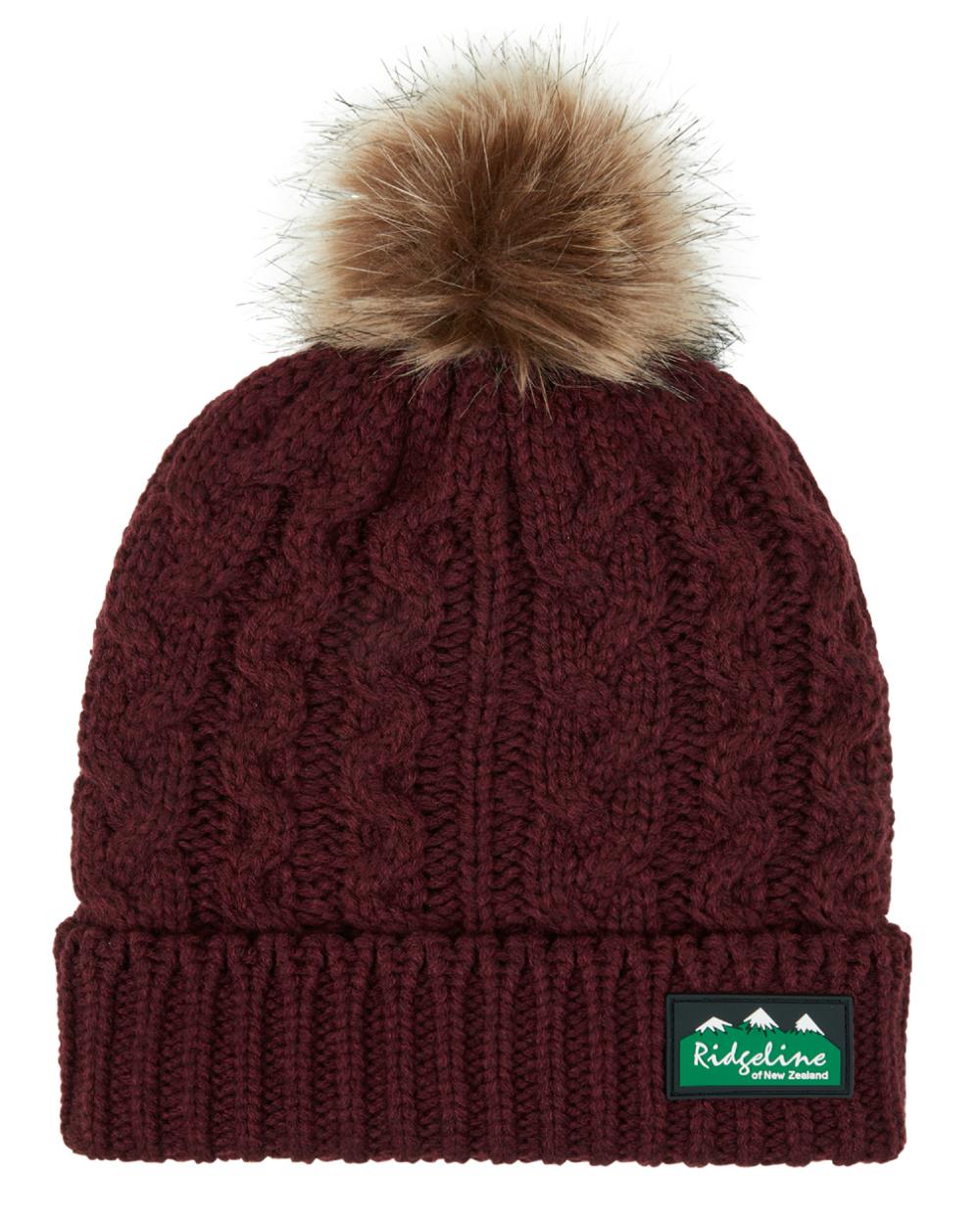 Winter Berry Coloured Ridgeline Nordic Fleck Bobble Hat On A White Background #colour_winter-berry