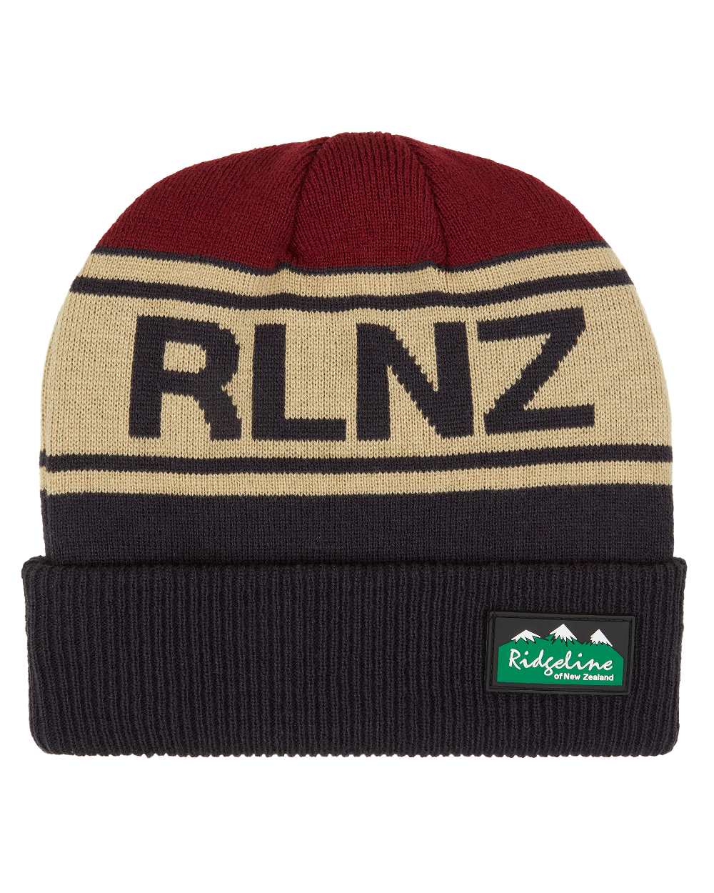 Navy Multi Coloured Ridgeline RLNZ Knitted Beanie On A White Background #colour_navy-multi