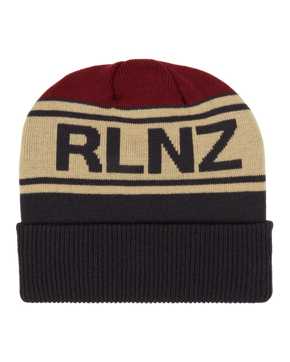 Navy Multi Coloured Ridgeline RLNZ Knitted Beanie On A White Background #colour_navy-multi