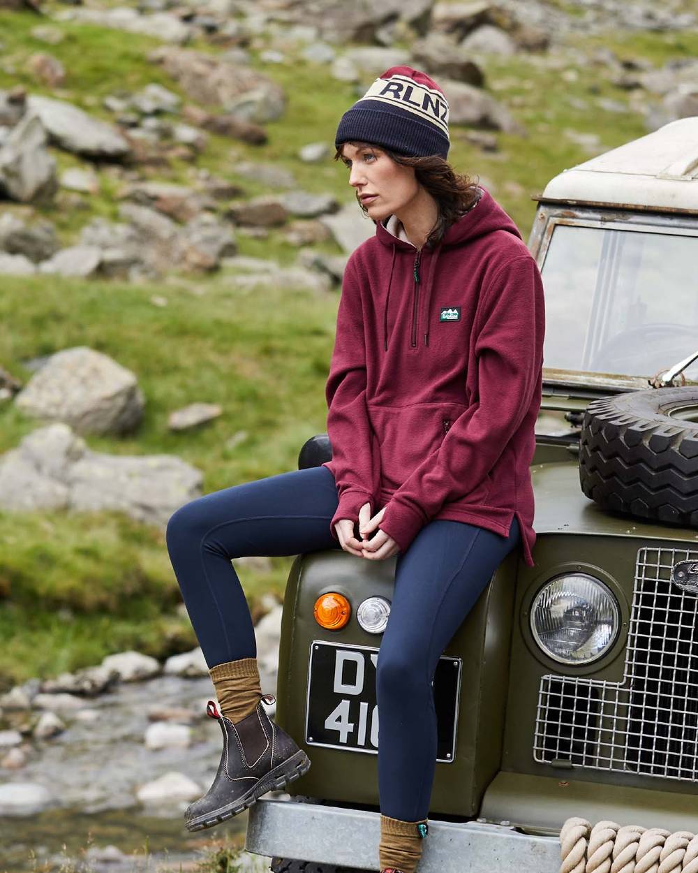 Winter Berry Coloured Ridgeline Womens Ballistic Hoodie On A Street Background #colour_winter-berry