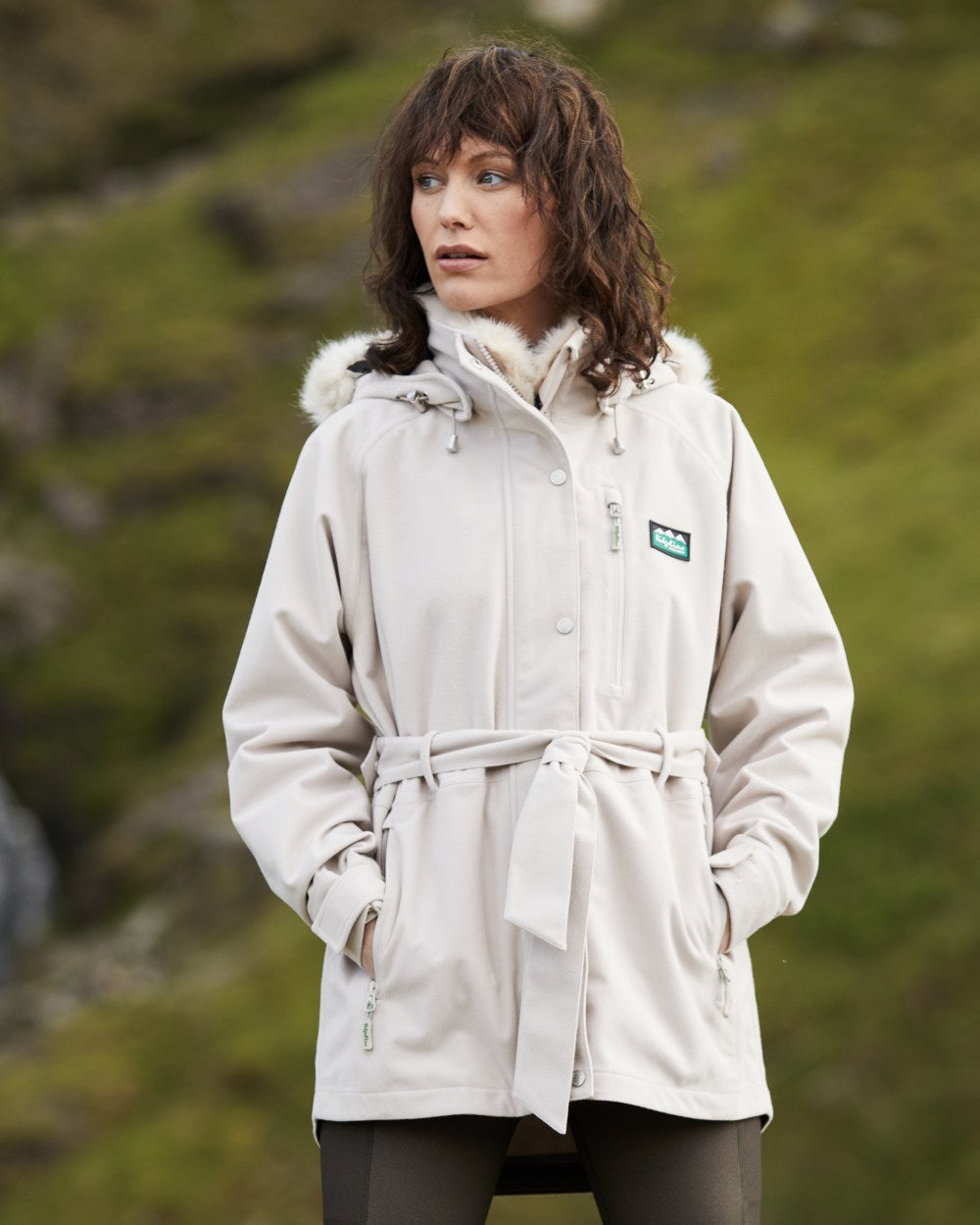 Mushroom Coloured Ridgeline Ladies Monsoon Nordic Jacket on outdoor background #colour_mushroom