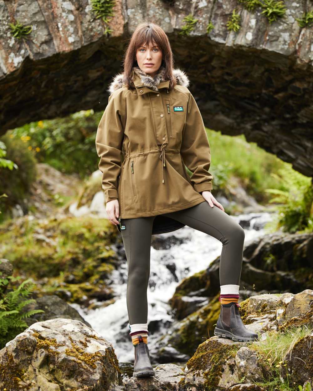 Teak Coloured Ridgeline Womens Monsoon Nordic Smock On A Waterfall Background #colour_teak