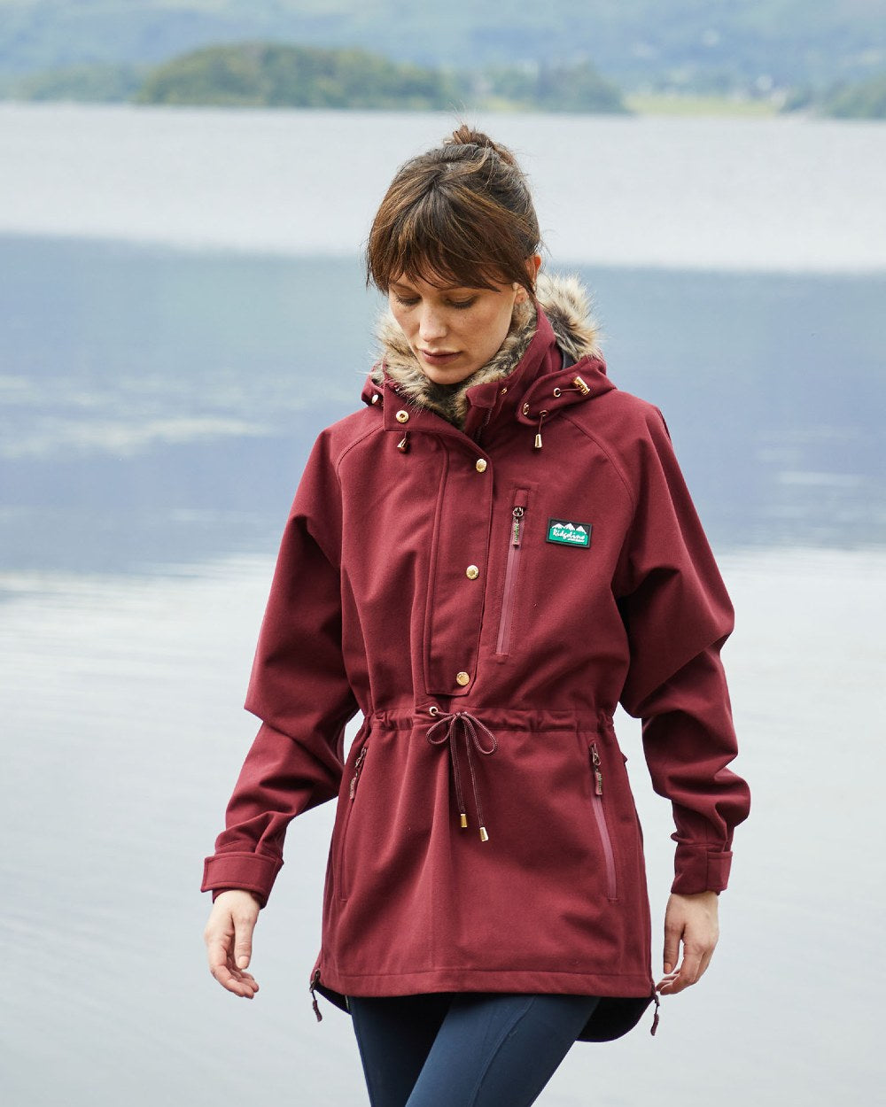Winter Berry Coloured Ridgeline Womens Monsoon Nordic Smock On A River Background #colour_winter-berry