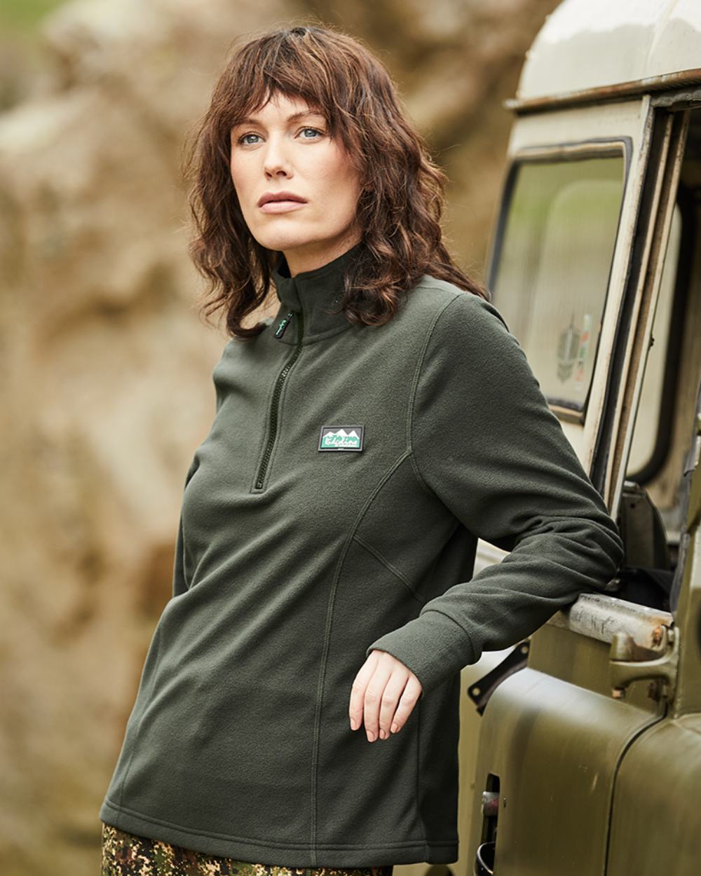 Deep Forest Coloured Ridgeline Womens Narvik Fleece On A Forest Background #colour_deep-forest