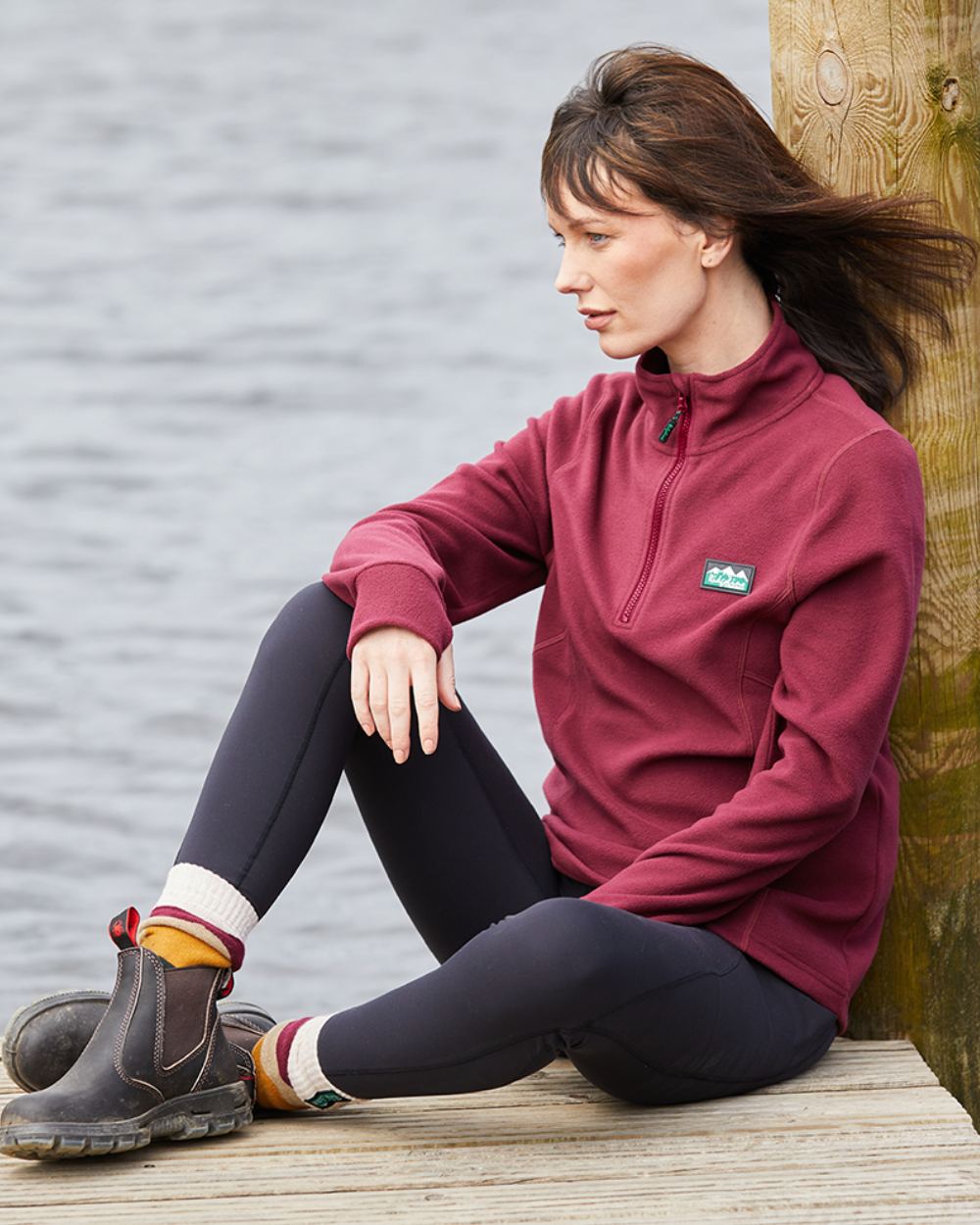 Winter Berry Coloured Ridgeline Womens Narvik Fleece On A River Background #colour_winter-berry