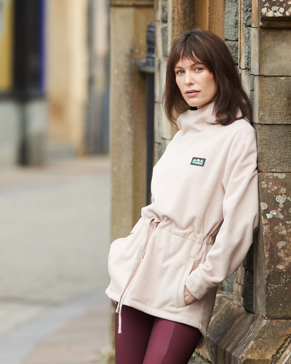 Mushroom Coloured Ridgeline Womens Salt Marsh Fleece Smock On A Street Background #colour_mushroom