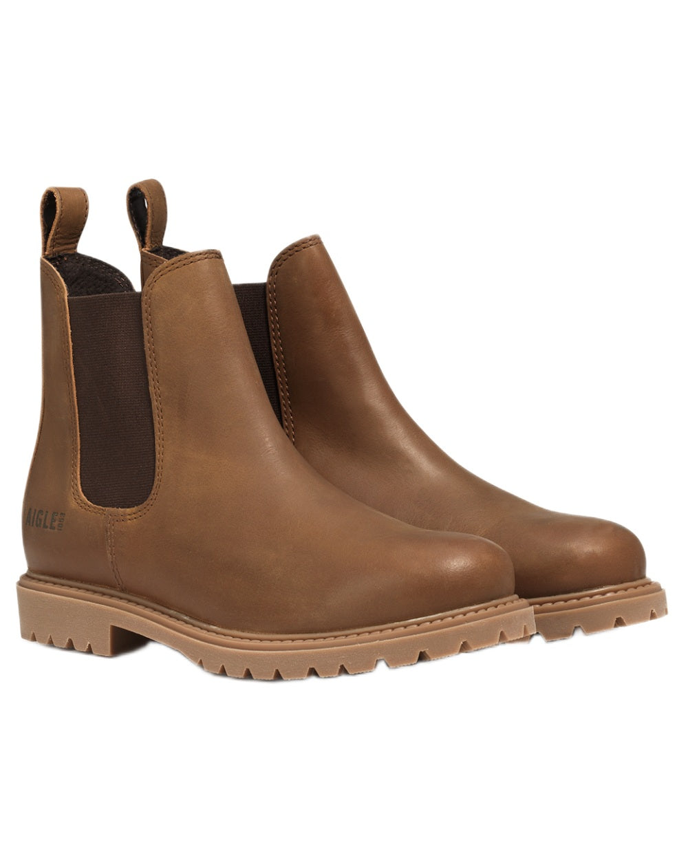 Brown Cider coloured Aigle Eperon Leather Chelsea Boots on white background #colour_brown-cider