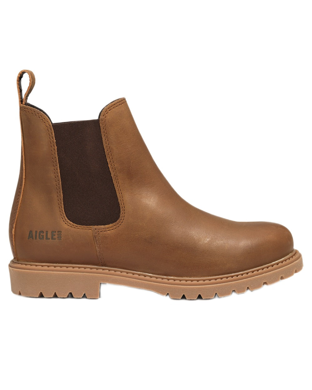 Brown Cider coloured Aigle Eperon Leather Chelsea Boots on white background #colour_brown-cider