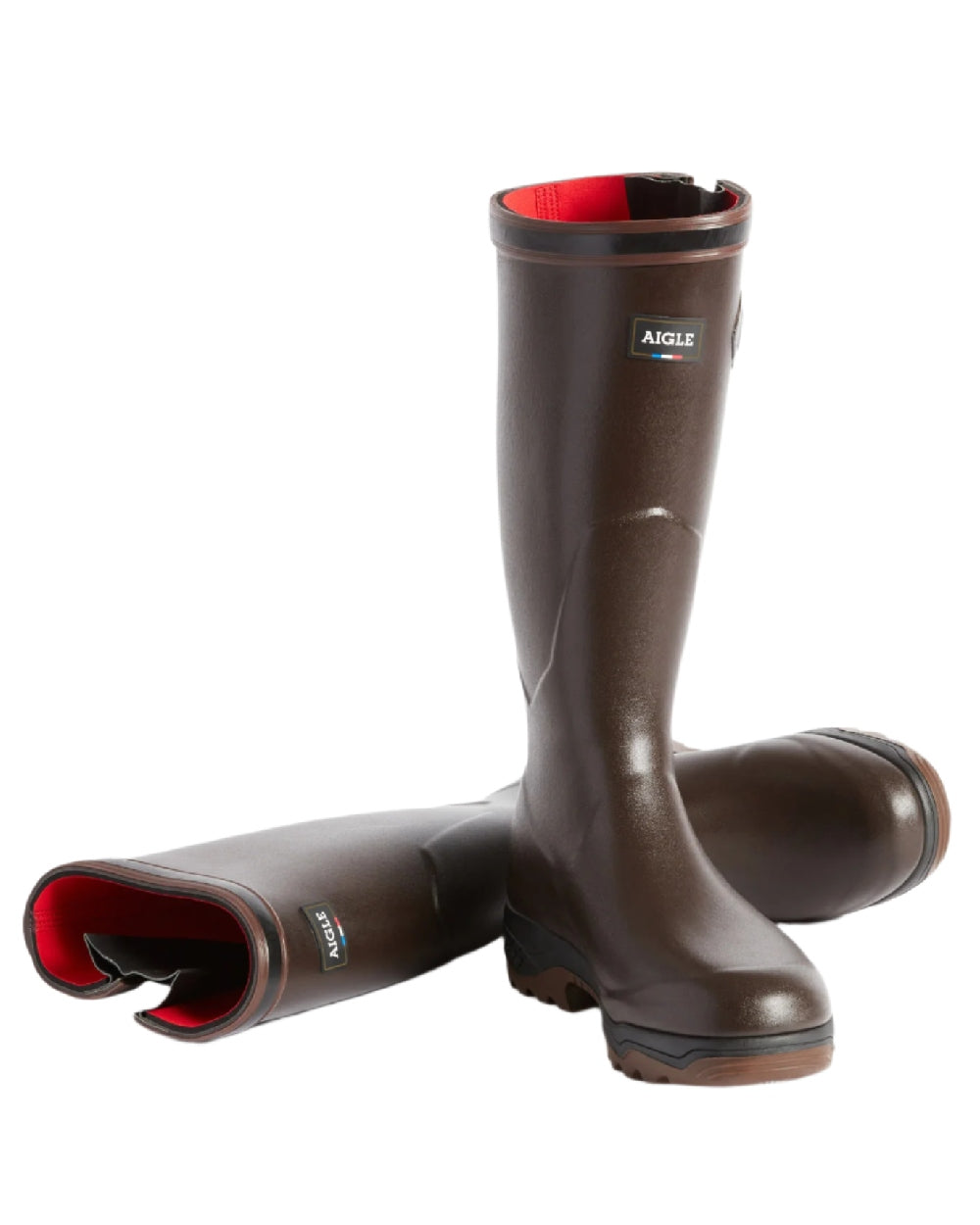 Brun coloured Aigle Parcours 2 ISO Wellington Boots on white background #colour_brun