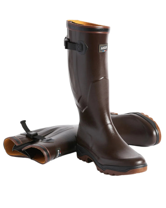 Brun coloured Aigle Parcours 2 Vario Wellington Boots on white background #colour_brun