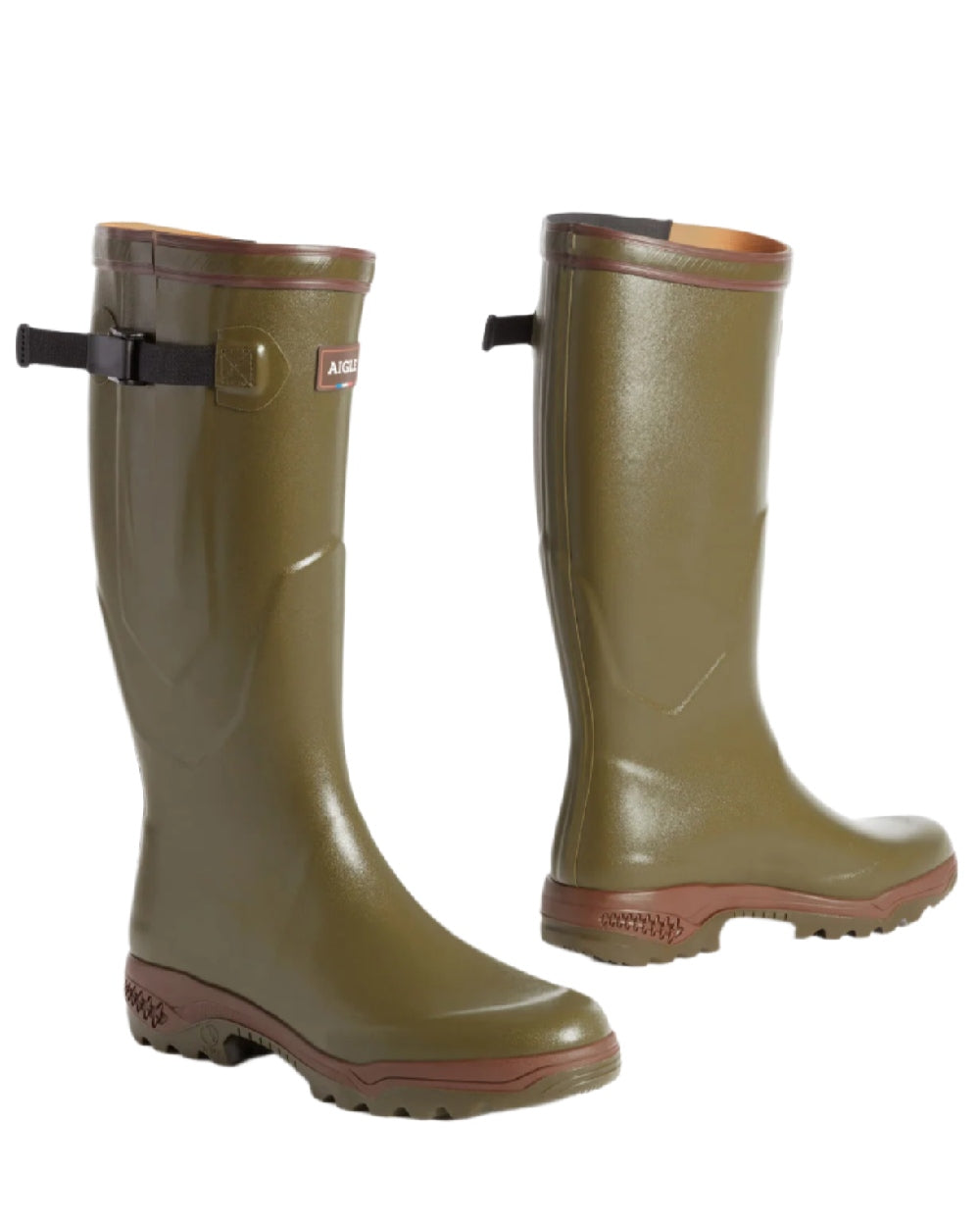 Kaki coloured Aigle Parcours 2 Vario Wellington Boots on white background #colour_kaki