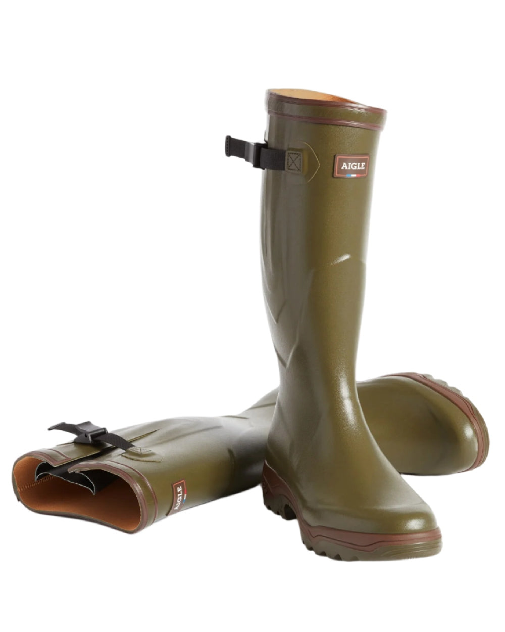 Kaki coloured Aigle Parcours 2 Vario Wellington Boots on white background #colour_kaki
