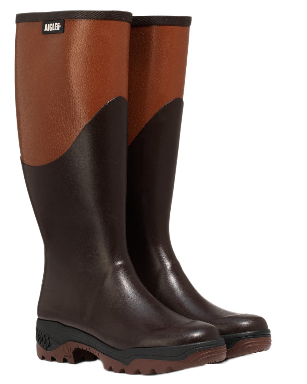 Brun coloured Aigle Womens Parcours 2 Wellingtons on white background #colour_brun