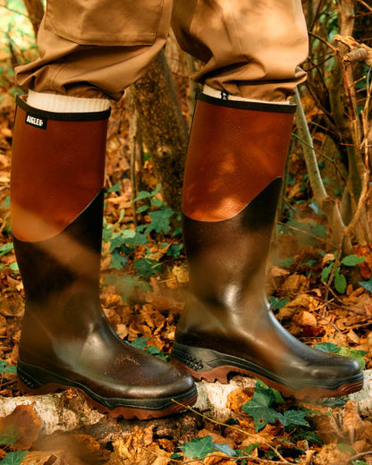 Brun coloured Aigle Womens Parcours 2 Wellingtons on forest background #colour_brun