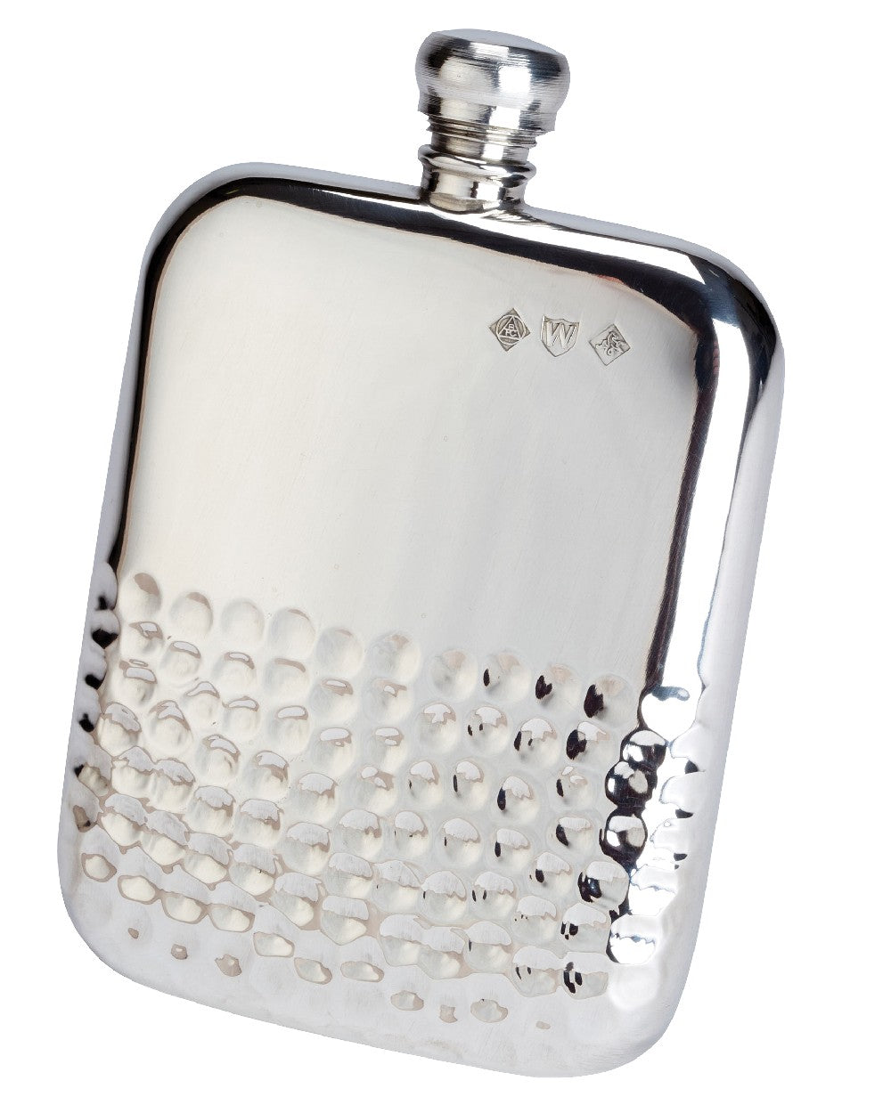 Bisley 6oz Half Hammered Kidney Pewter Flask On White Background