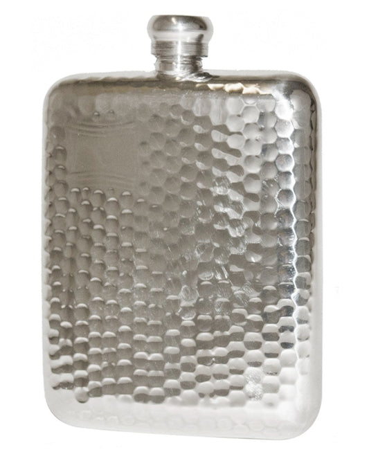 Bisley 6oz Hammered Pewter Flask On White Background