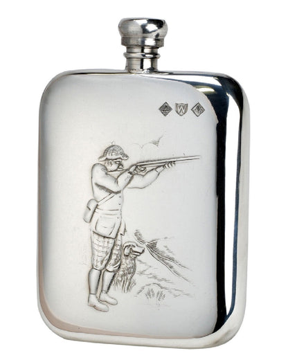 Bisley 6oz Shooter & Dog Pewter Rounded Flask On White Background