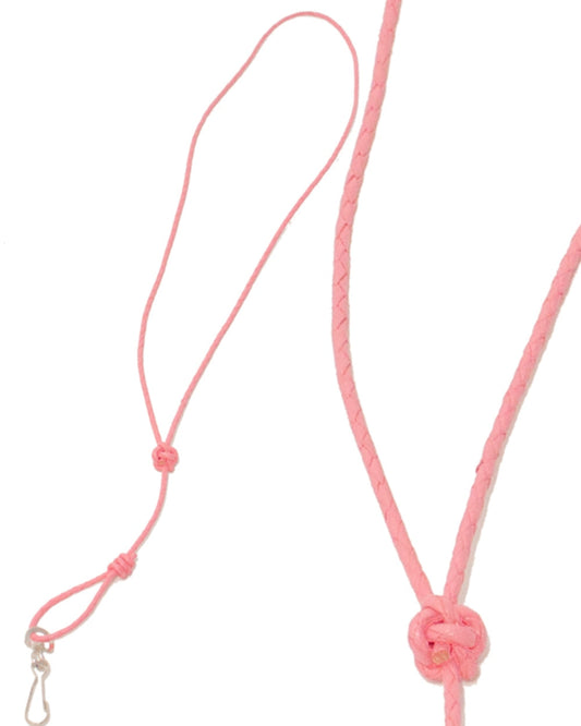 Pink Coloured Bisley Plaited Leather Lanyard on white background #colour_pink
