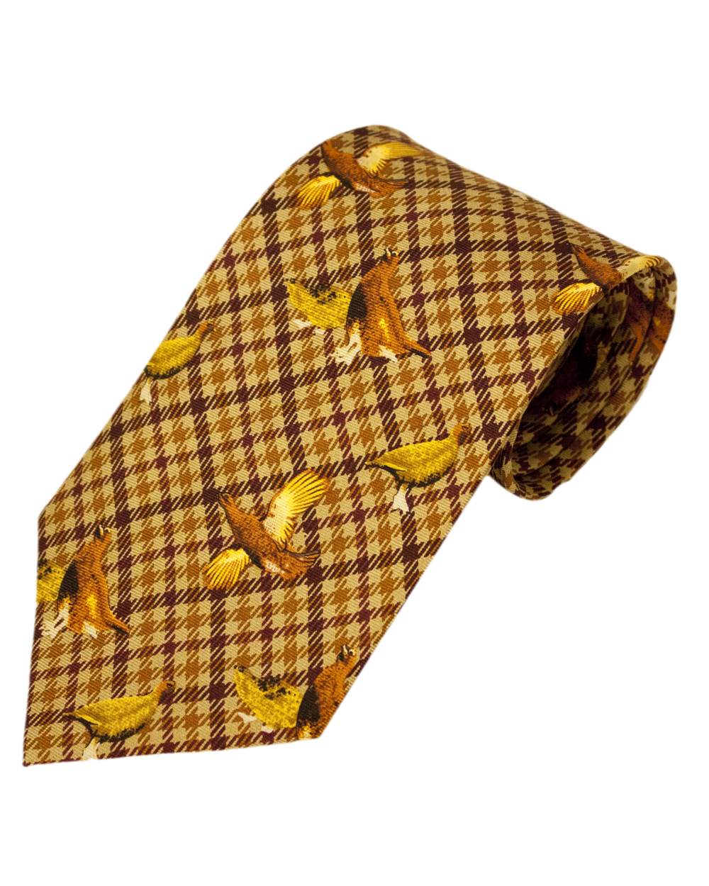 Brown Grouse Style Bisley Silk Tie on white background #style_brown-grouse