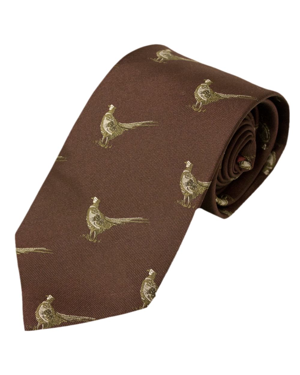 Burgundy Pheasants Style Bisley Silk Tie on white background #style_burgundy-pheasants