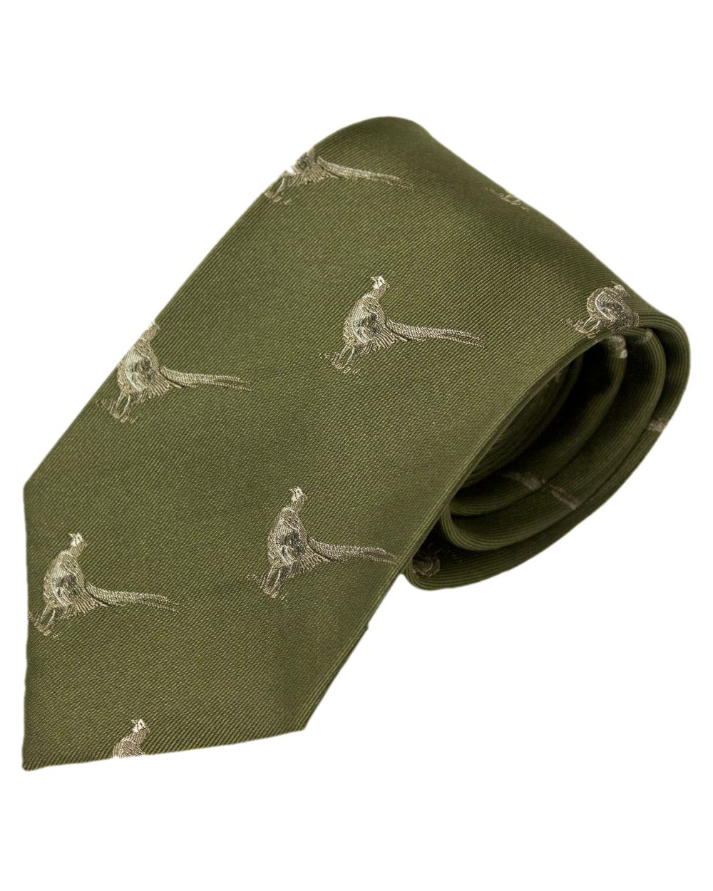 Green Pheasants Style Bisley Silk Tie on white background #style_green-pheasants