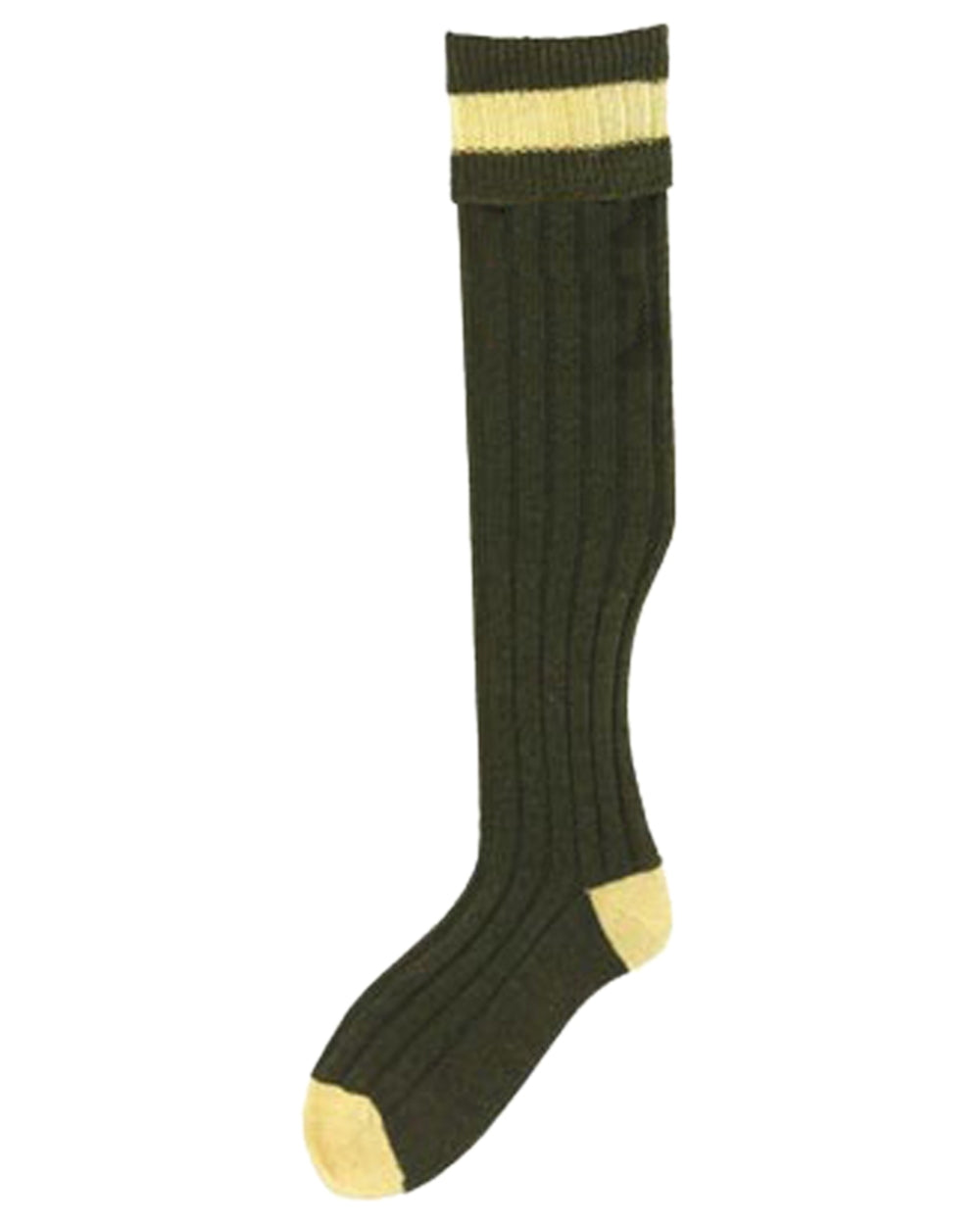 Olive Mustard Coloured Bisley Stockings on white background #colour_olive-mustard