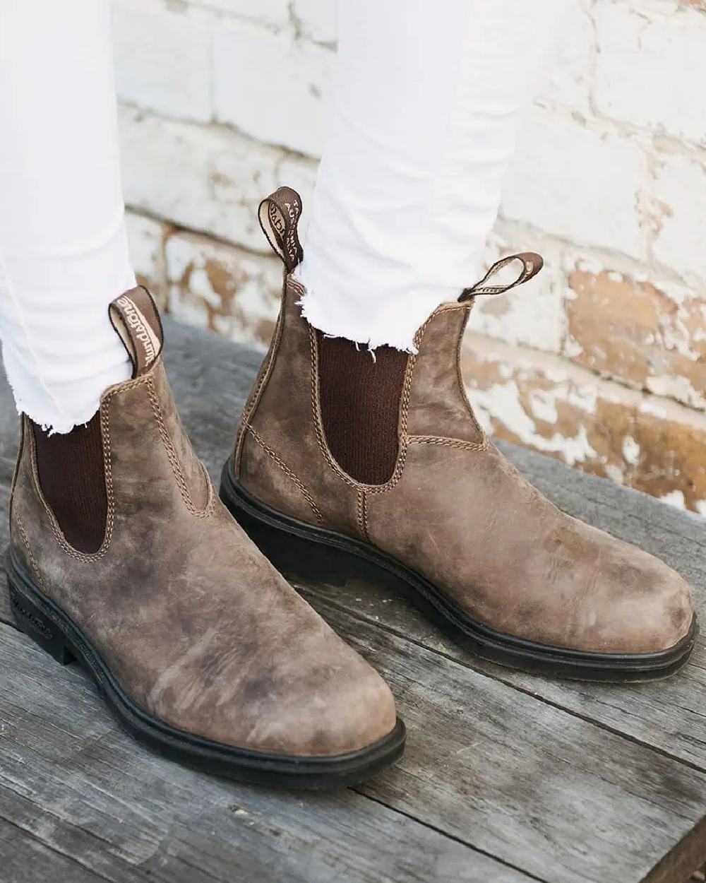 Rustic Brown coloured Blundstone 1306 Rustic Brown Chelsea Boots on wall background #colour_rustic-brown