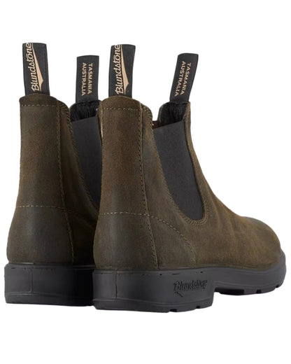 Dark Olive coloured Blundstone 1615 Classic Waxed Suede Chelsea Boots on white background #colour_dark-olive