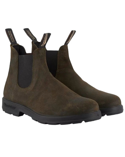Dark Olive coloured Blundstone 1615 Classic Waxed Suede Chelsea Boots on white background #colour_dark-olive