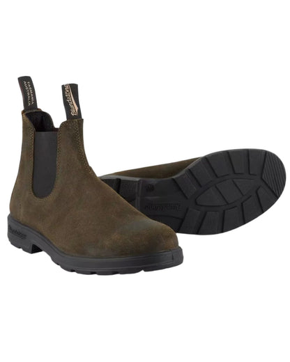 Dark Olive coloured Blundstone 1615 Classic Waxed Suede Chelsea Boots on white background #colour_dark-olive