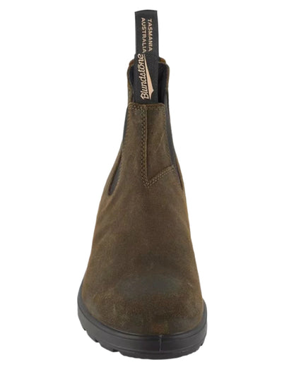Dark Olive coloured Blundstone 1615 Classic Waxed Suede Chelsea Boots on white background #colour_dark-olive
