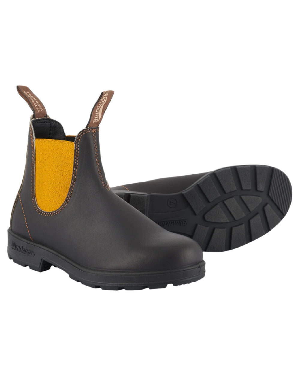 Dark Brown Mustard coloured Blundstone 1919 Dark Brown Mustard Leather Boots on white background #colour_dark-brown-mustard