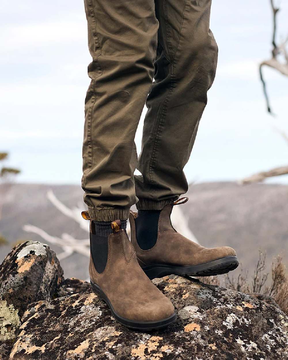 Rustic Brown Coloured Blundstone 2056 Rustic Brown Chelsea Boots on  outdoor background #colour_rustic-brown