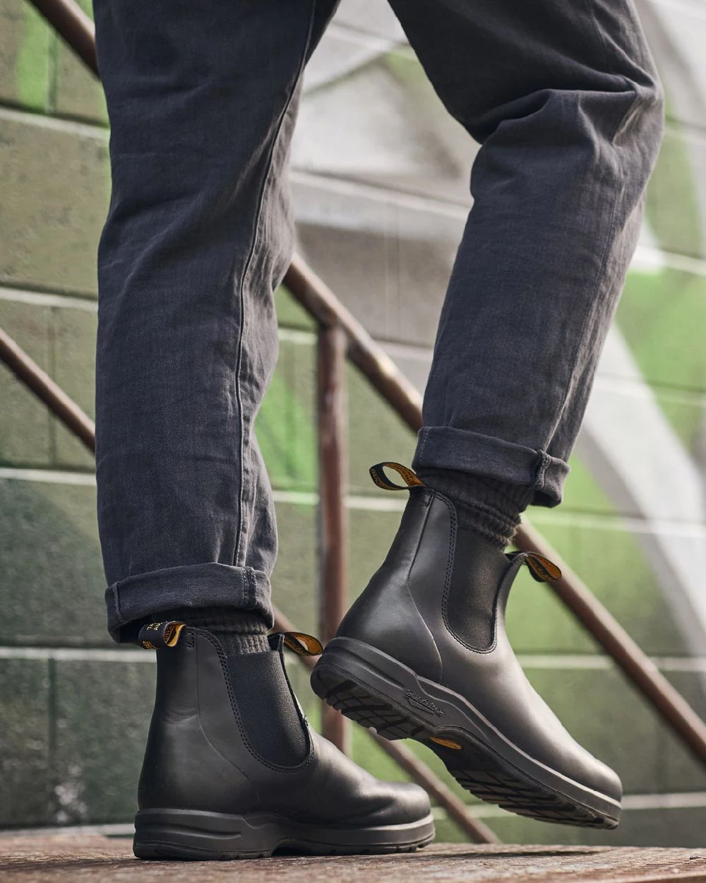 Black Coloured Blundstone 2058 Black Chelsea Boots on outdoor background #colour_black
