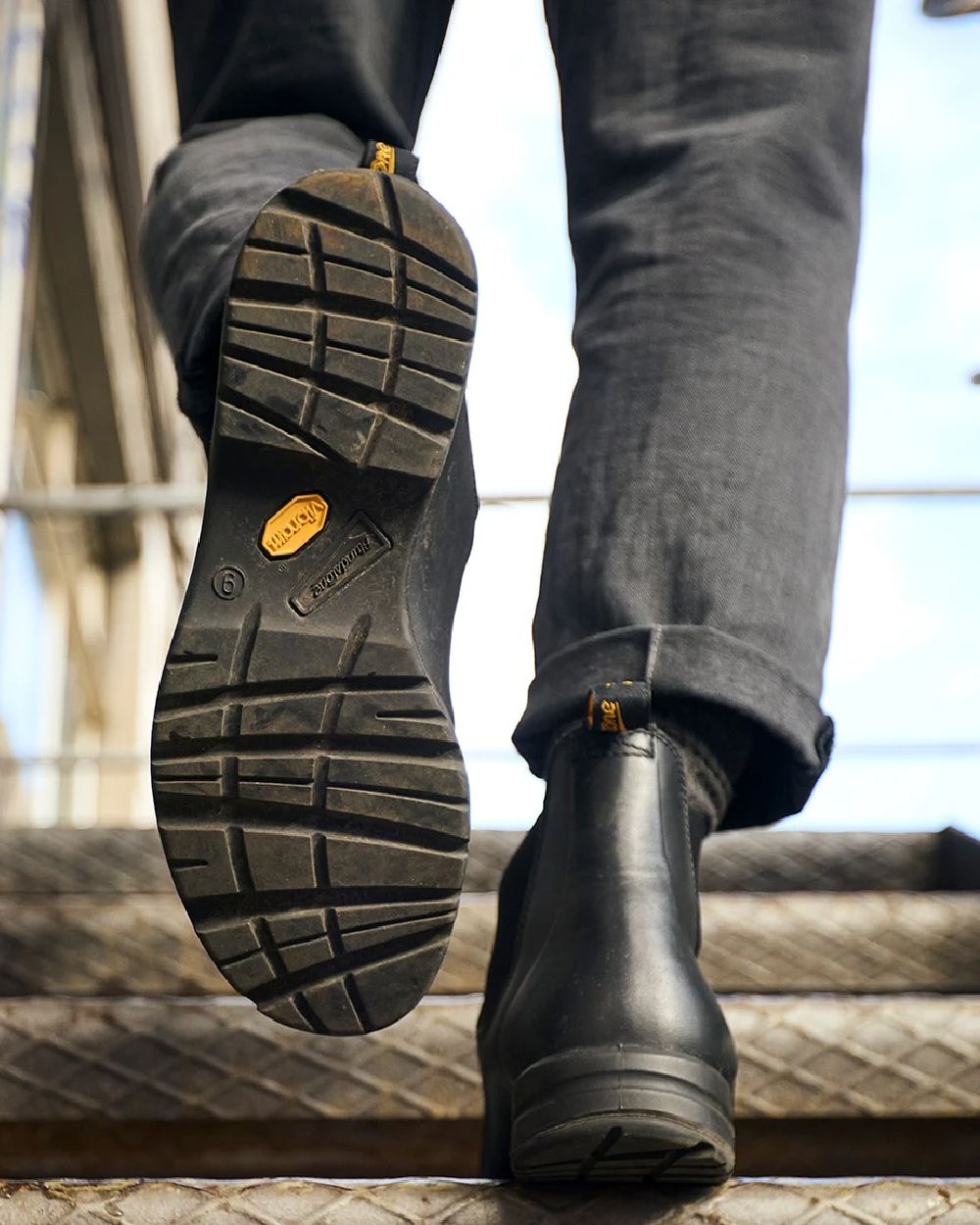 Black Coloured Blundstone 2058 Black Chelsea Boots on outdoor background #colour_black