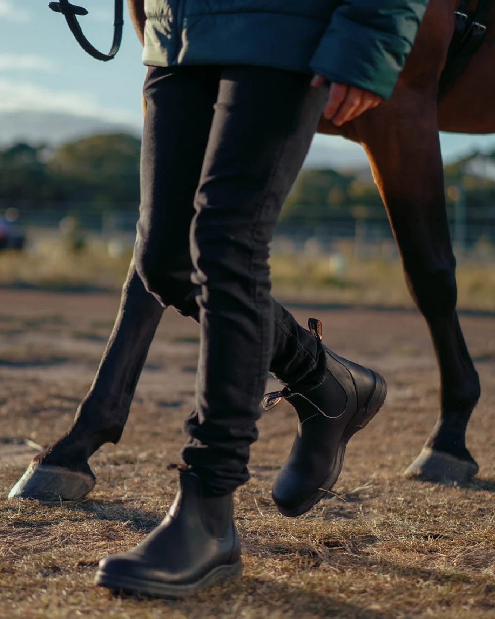 Black Coloured Blundstone 2058 Black Chelsea Boots on outdoor background #colour_black